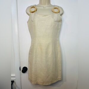Vintage Y2K Switch USA Womens Linen Beige   Fitted Dress Size 5 Buckle Accents
